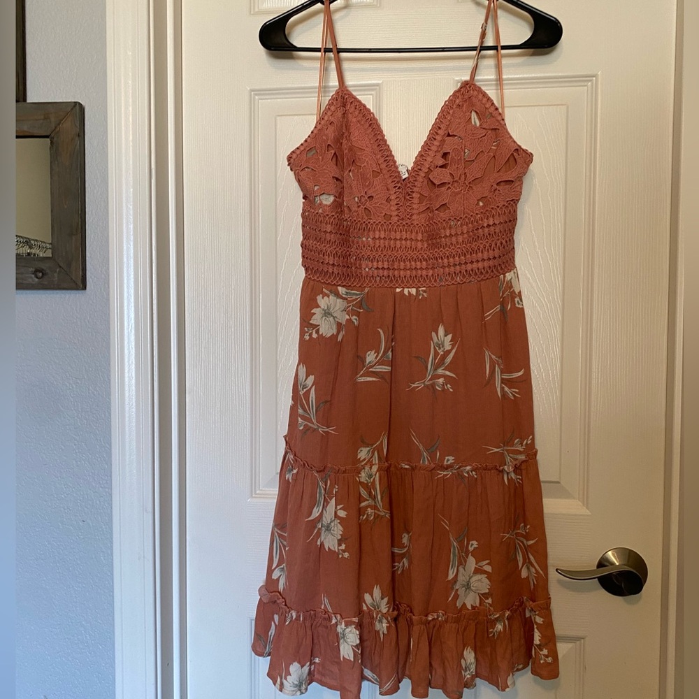 Love Tree Terracotta and White Smocked Top